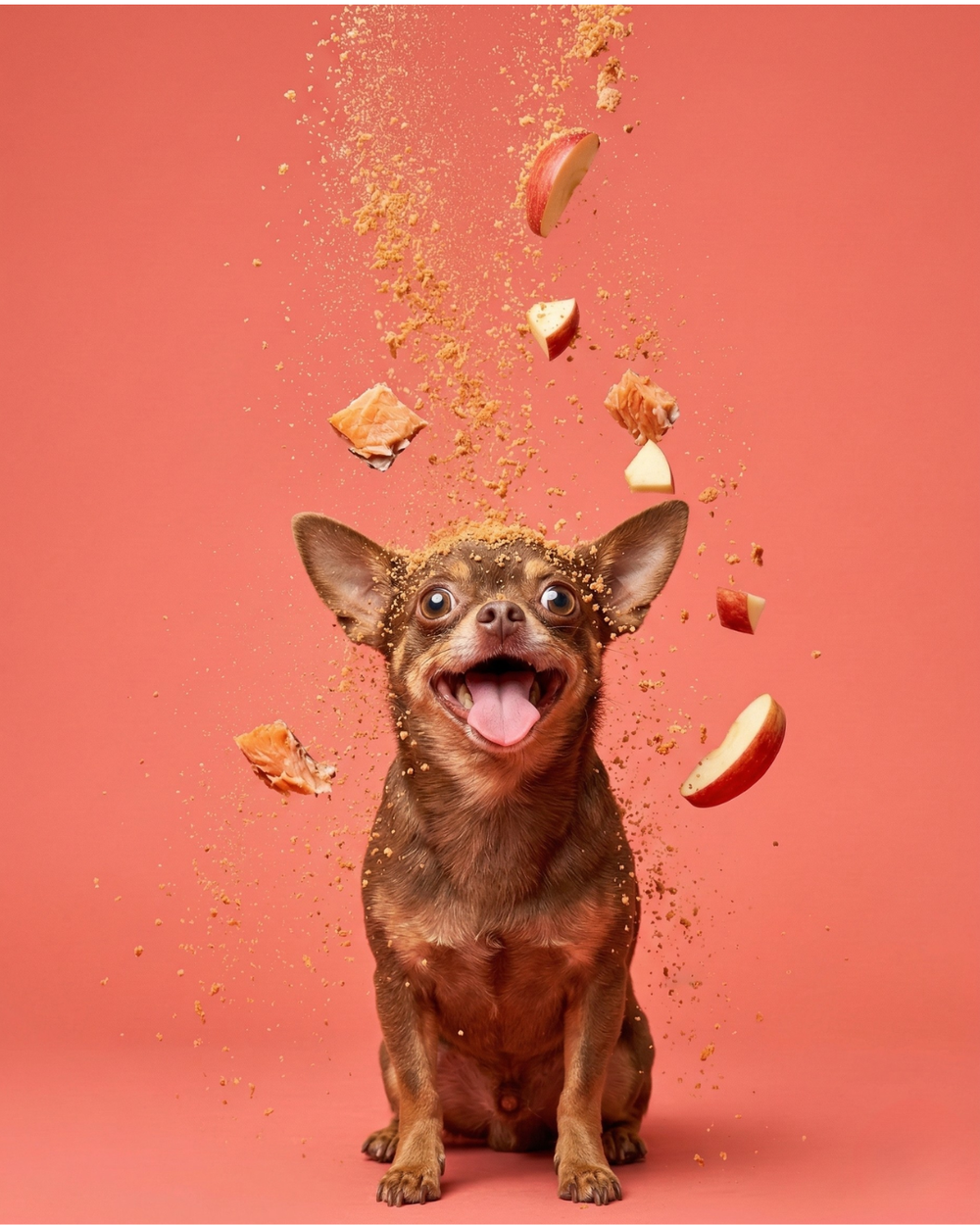 Happy dog enjoying Omega Pawdobo meal topper mixed into food