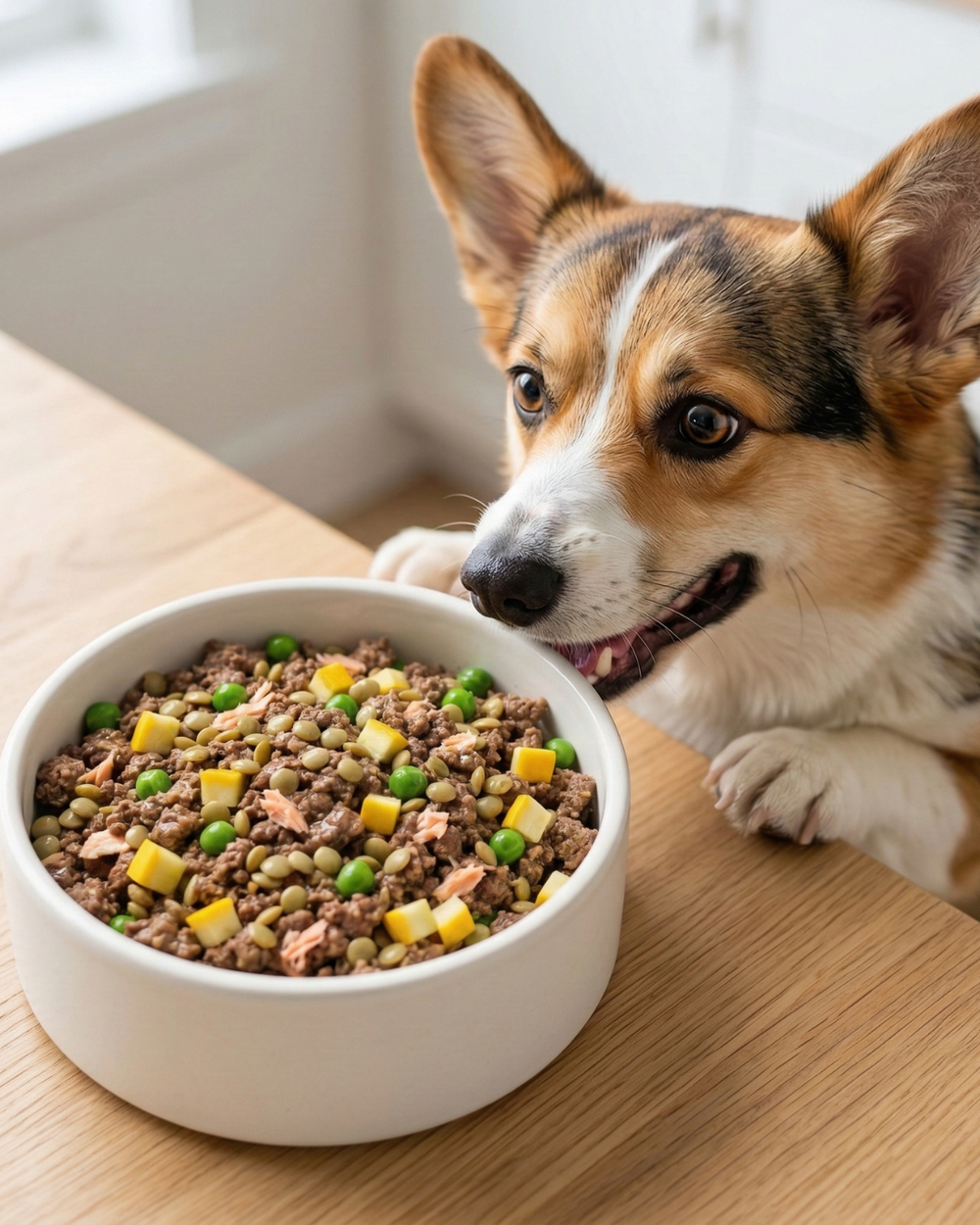 Dog receiving Land & Sea Meal topper for balanced land and sea nutrition