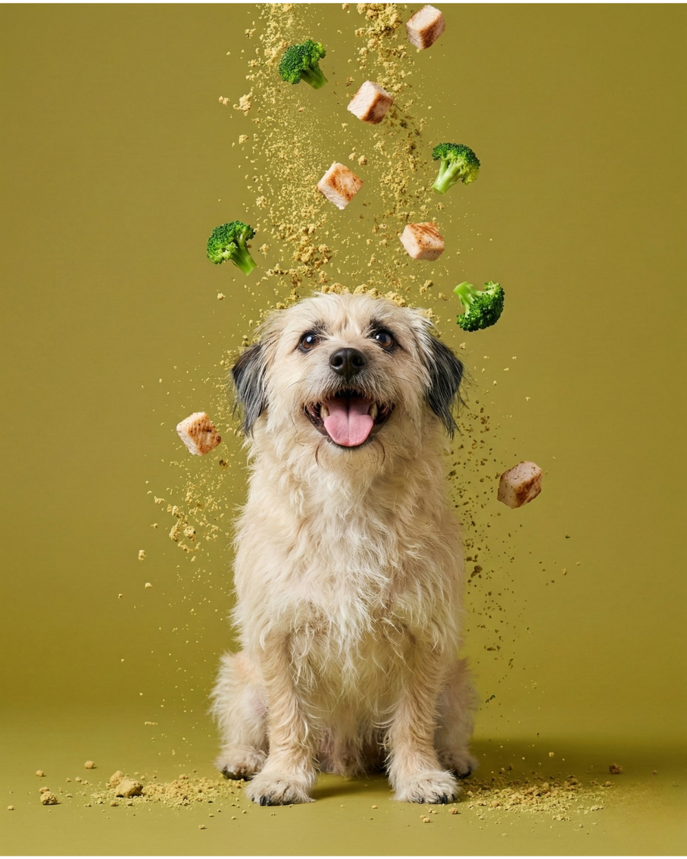 Dog enjoying Hen Solo Pawdobo meal topper mixed into food