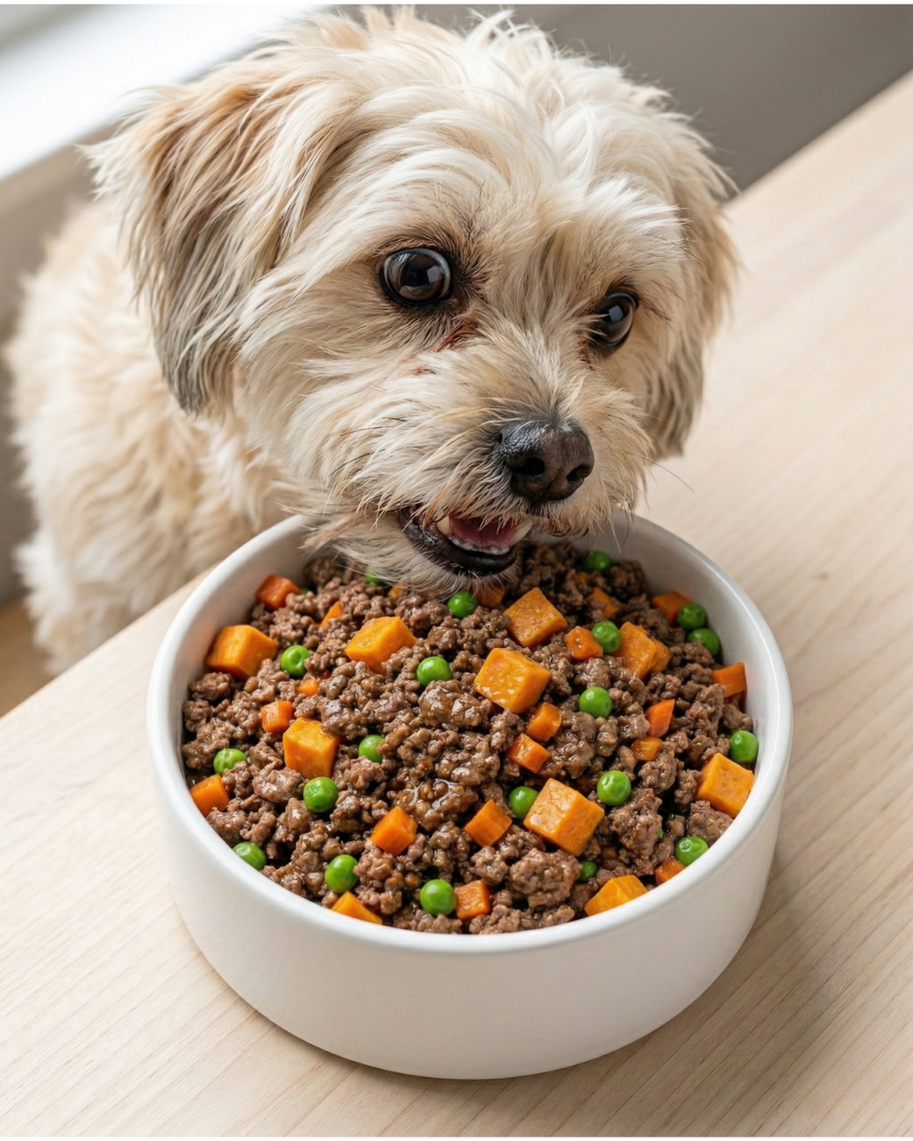 Dog receiving Sirloin Meal topper for complete nutrition and balanced diet