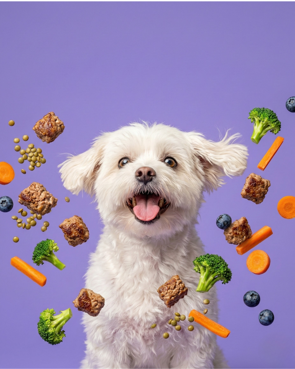 Dog enjoying Baa Ha meal topper mixed with kibble