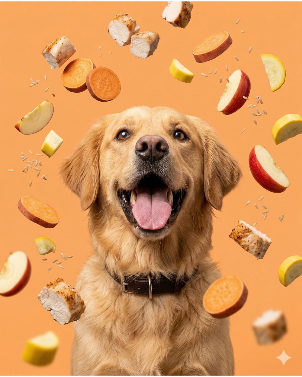 Dog enjoying Hen Solo meal topper in food bowl