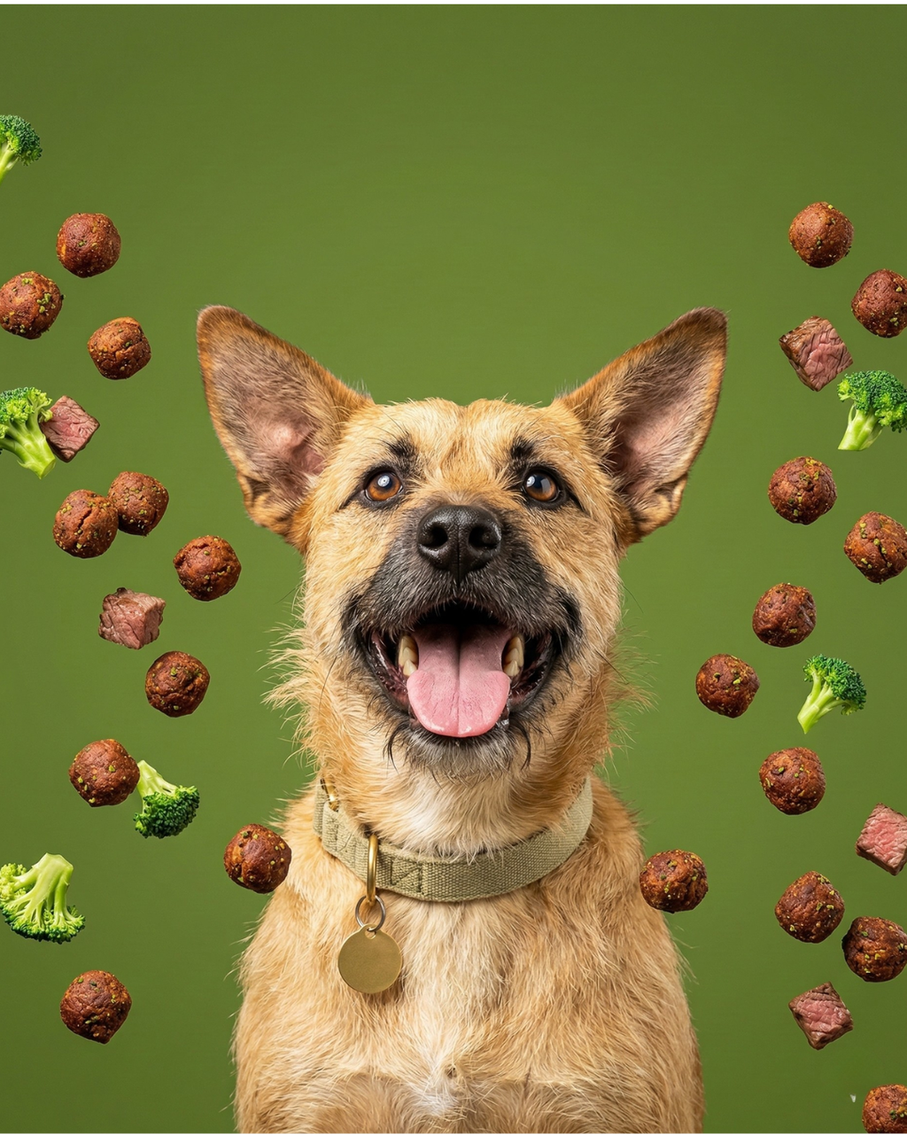 Dog enjoying Beef & Broccoli dehydrated training treats