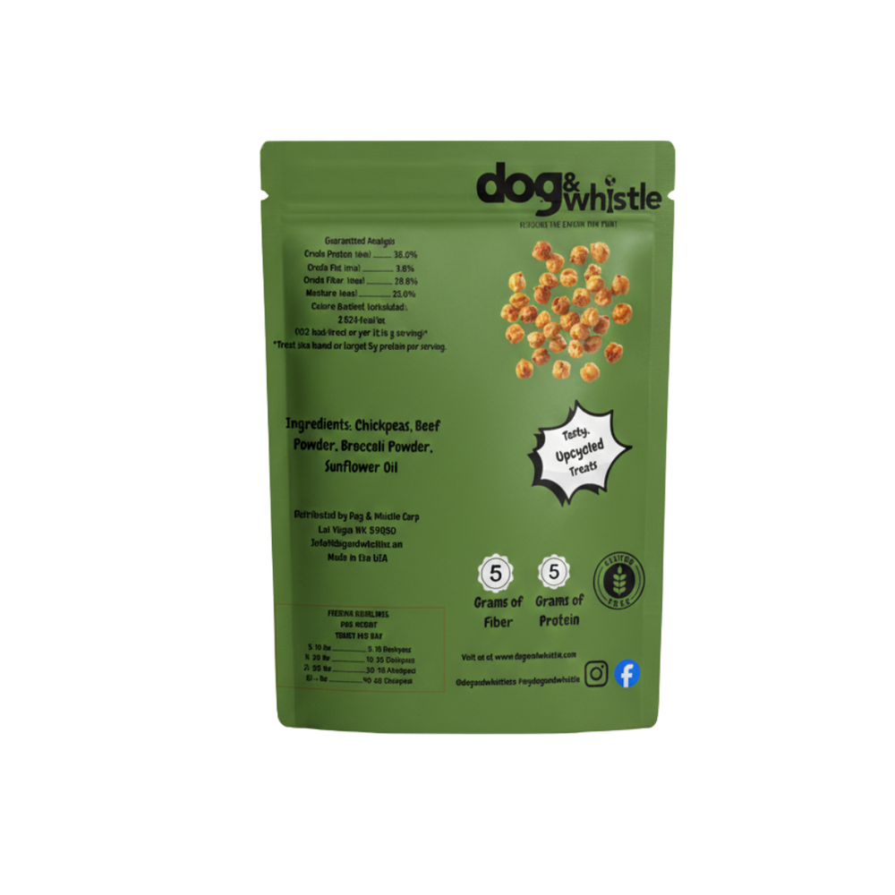 Beef & Broccoli dehydrated dog treats showing whole beef and broccoli ingredients