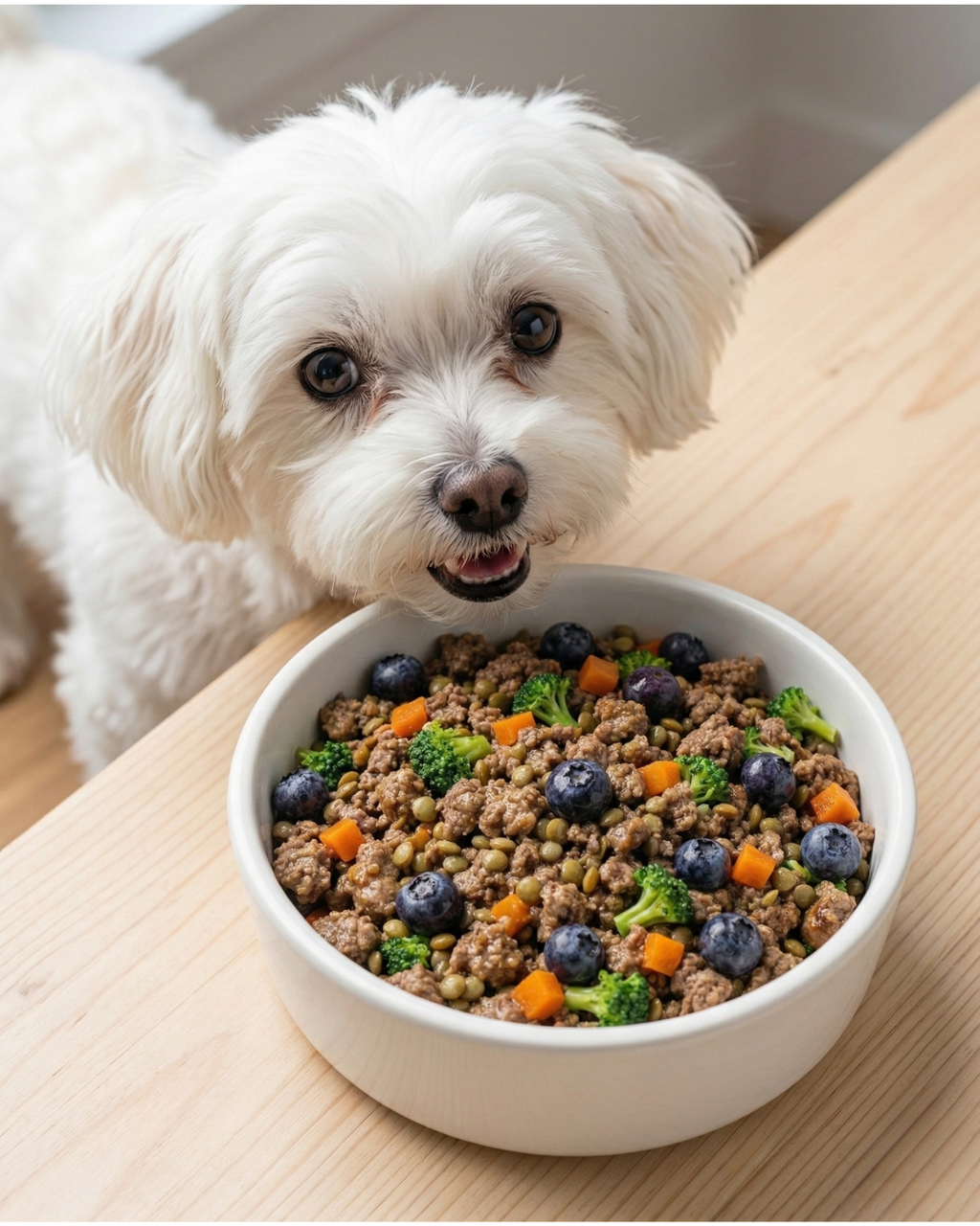 Dog receiving Baa Ha meal topper for complete lamb nutrition