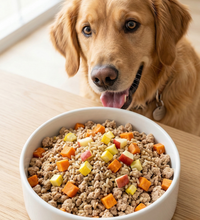 Hen Solo dog treat — size reference with dog paw