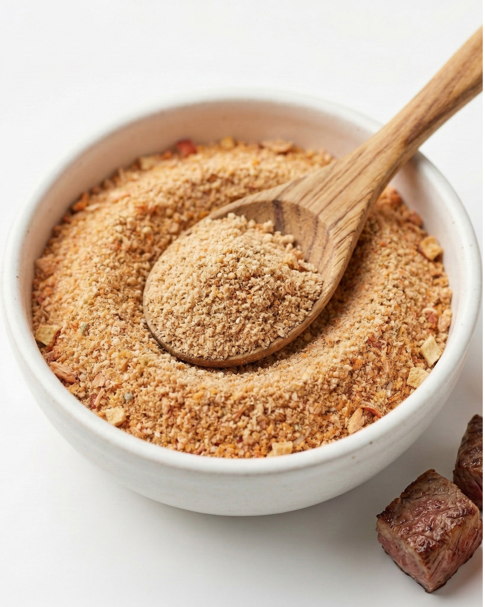 Sirloin Pawdobo powdered topper showing dehydrated sirloin beef and sweet potato ingredients