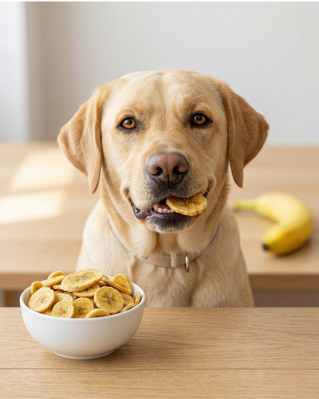 Banana Bites dog treat — bag opened showing treat pieces