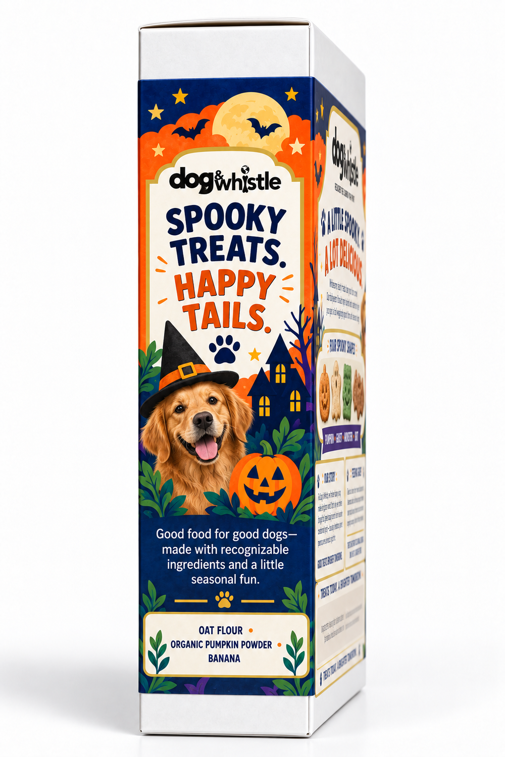 Dog & Whistle Halloween Biscuits box side panel
